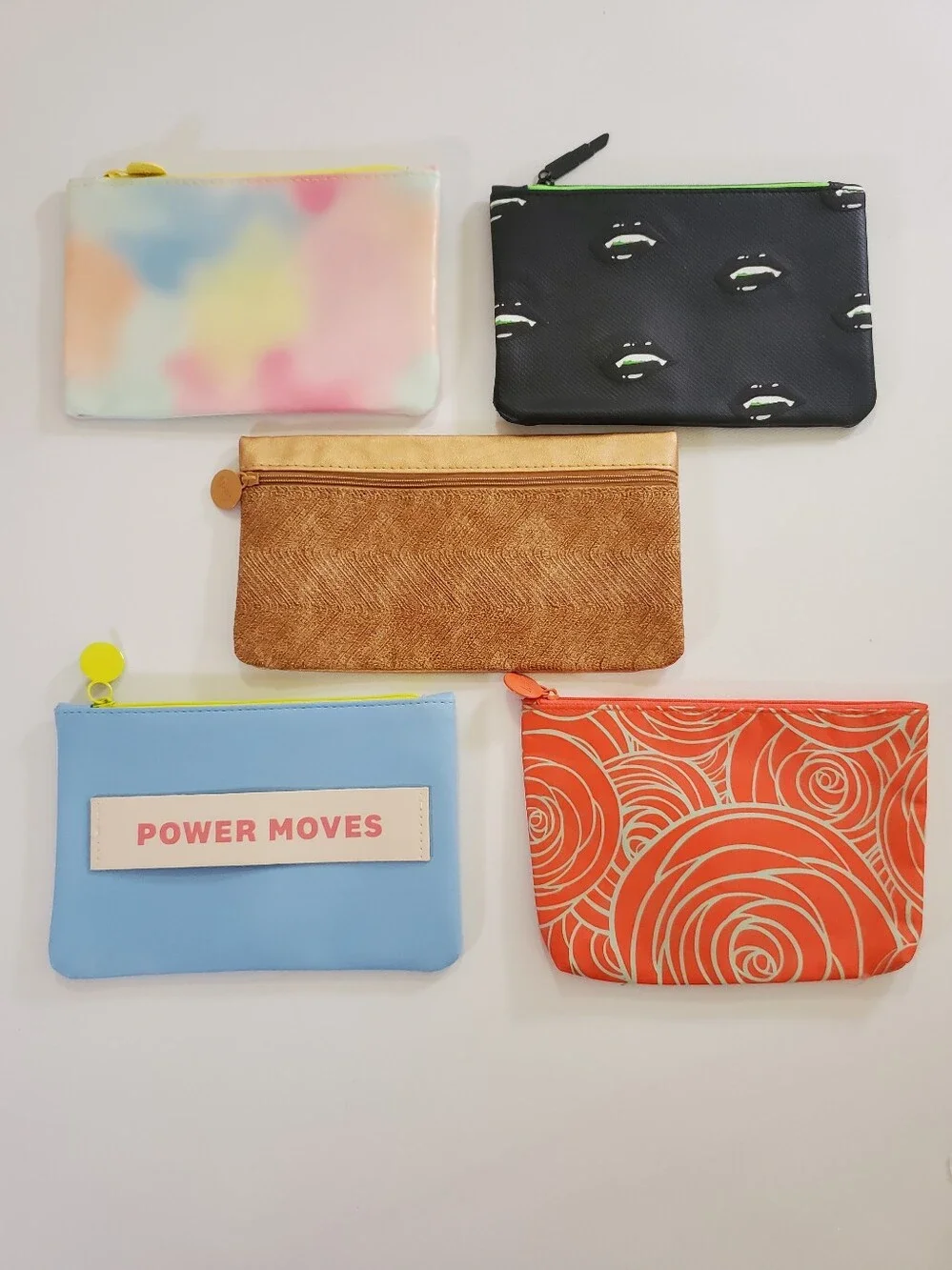 IPSY Bags Set of 5 Assorted Cosmetic Bags Pastel Black Vampire Bronze Red Rose